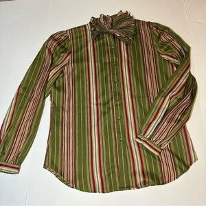 Vintage 70s Levi Strauss Pleated Bow Blouse Top